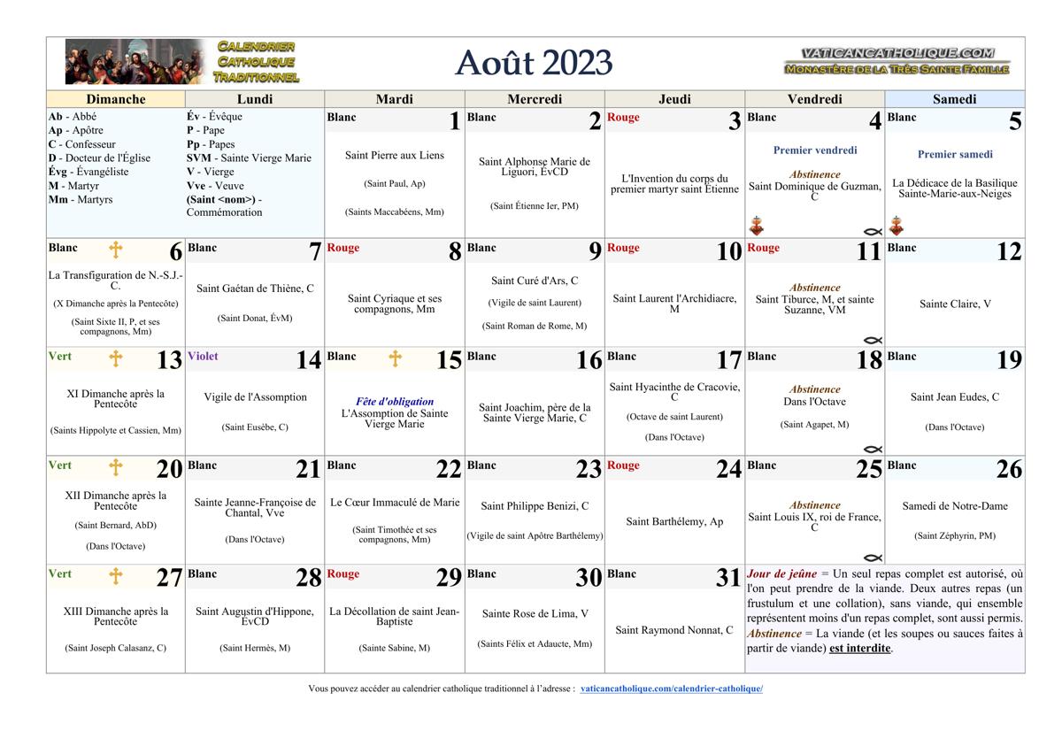 Mois d'août 2023