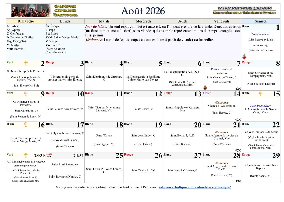 Mois d'août 2026