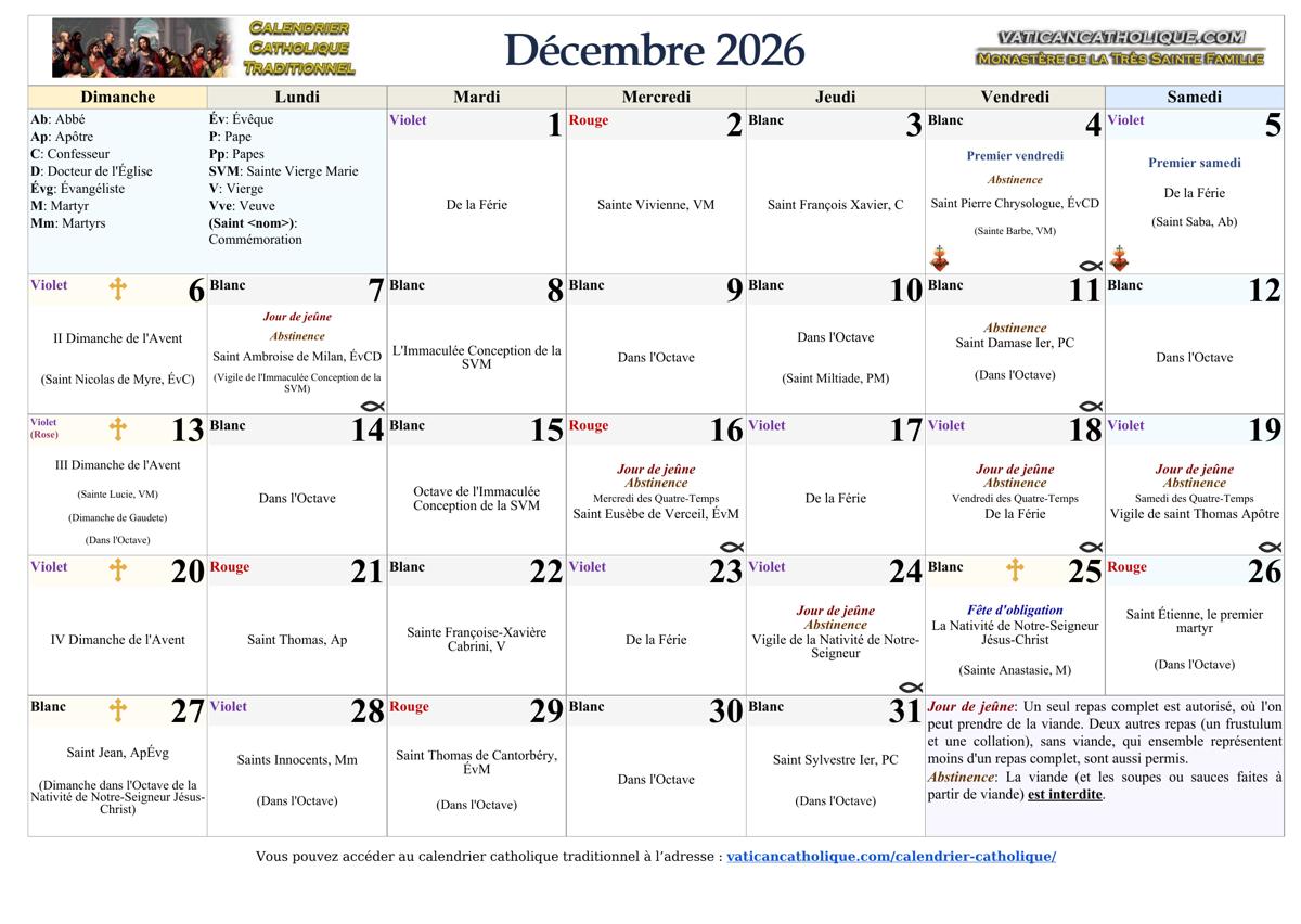 Mois de décembre 2026