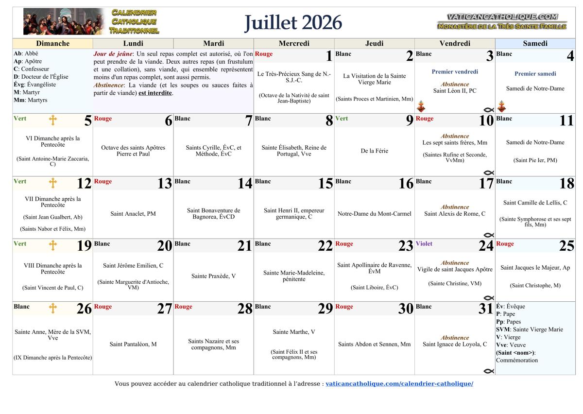 Mois de juillet 2026
