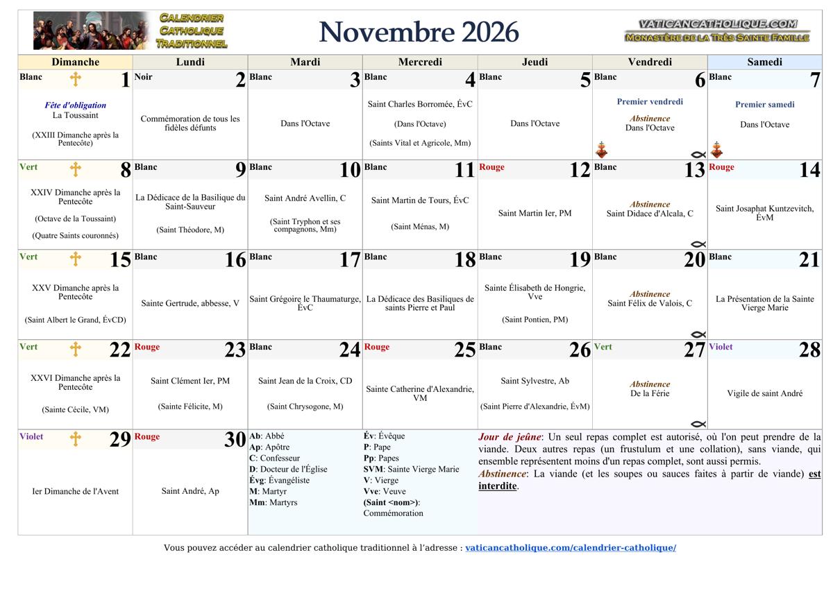 Mois de novembre 2026