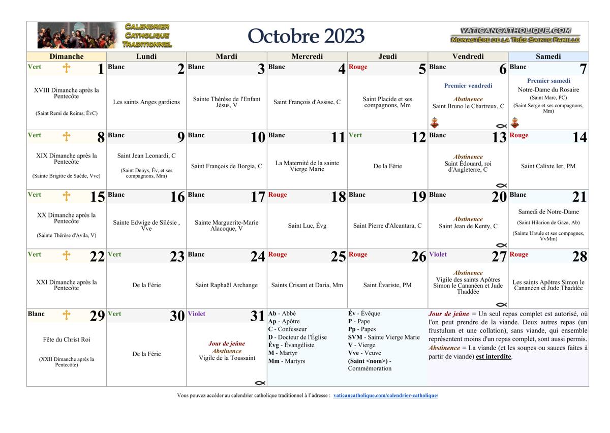 Mois d'octobre 2023