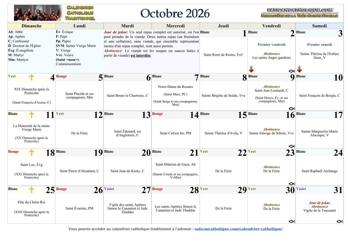 Mois d'octobre 2026