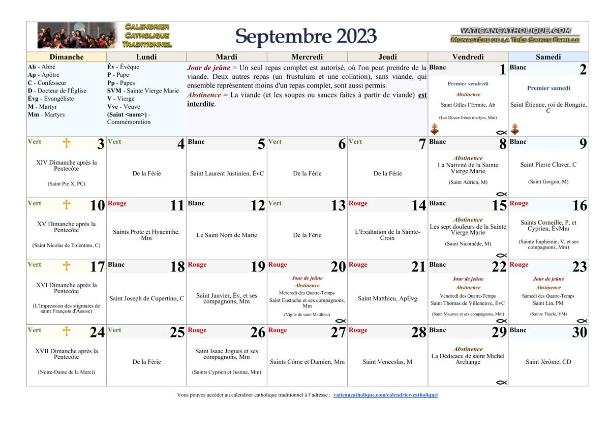 Mois de septembre 2023