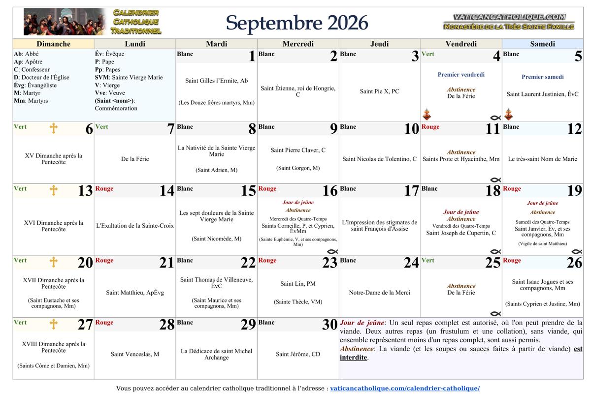 Mois de septembre 2026